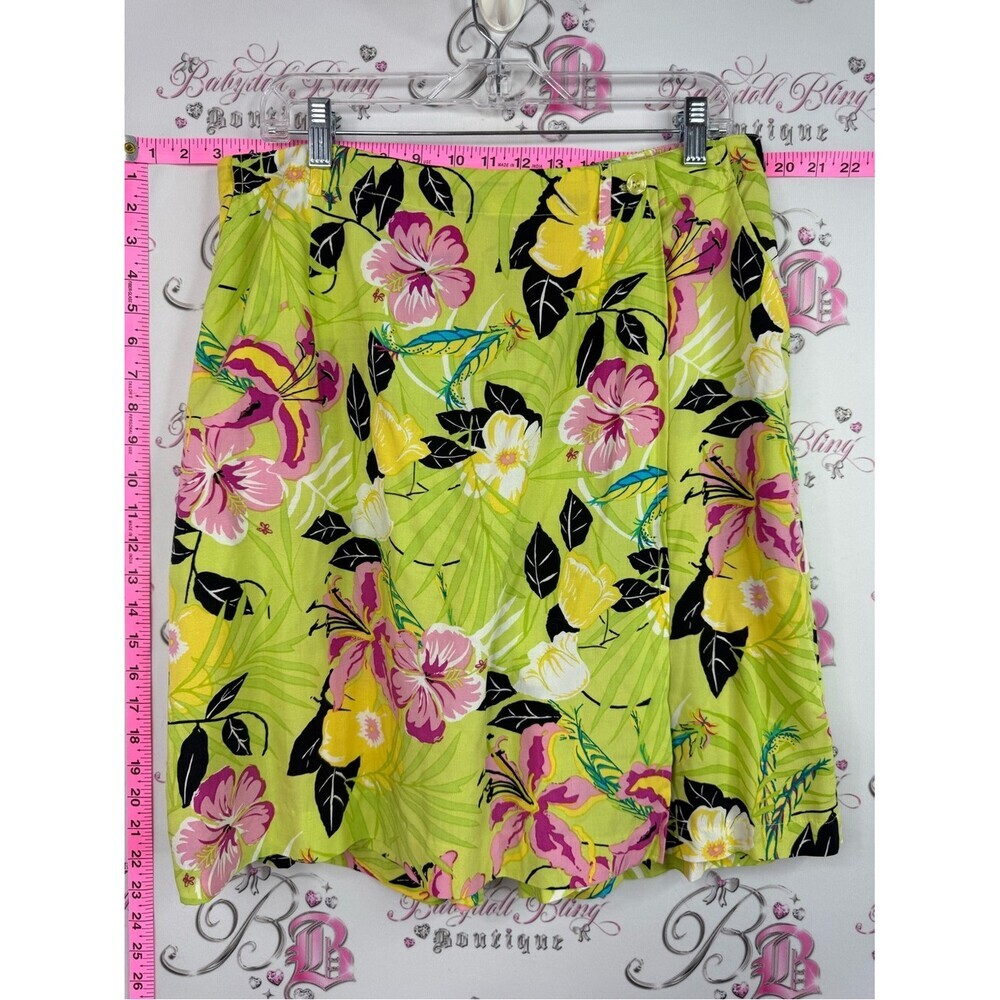 TABI skirt hibiscus Hawaii Tropical Floral A-Line Skirt in Lime & Pink
